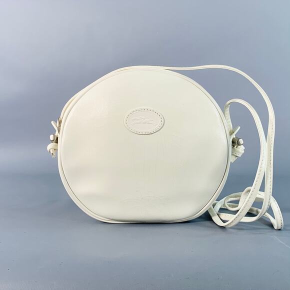 LONGCHAMP Vintage White Faux Leather Round Crossbody Handbag - Picture 1 of 14
